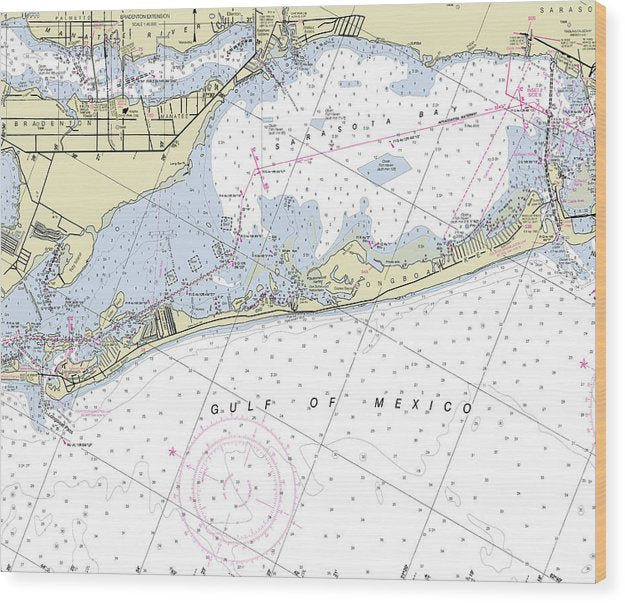 Longboat Key Florida Nautical Chart Wood Print