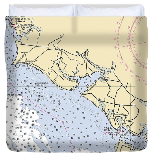 Lower Cedar Point Maryland Nautical Chart Duvet Cover