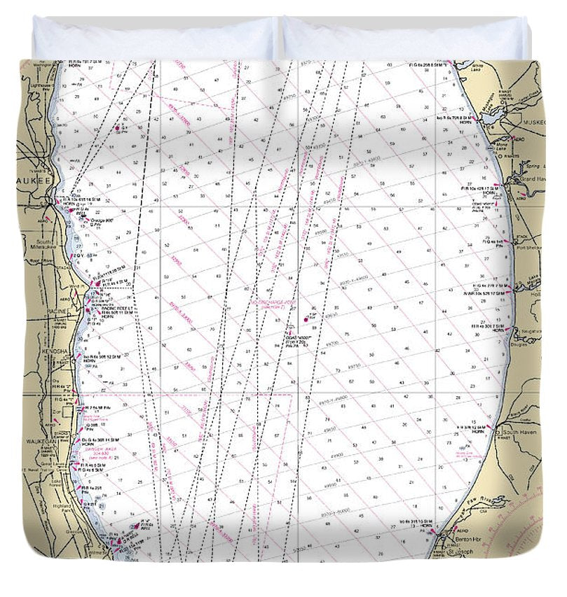 Lower Lake Michigan Lake Michigan Nautical Chart Duvet Cover