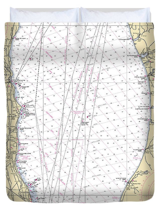 Lower Lake Michigan-lake Michigan Nautical Chart - Duvet Cover