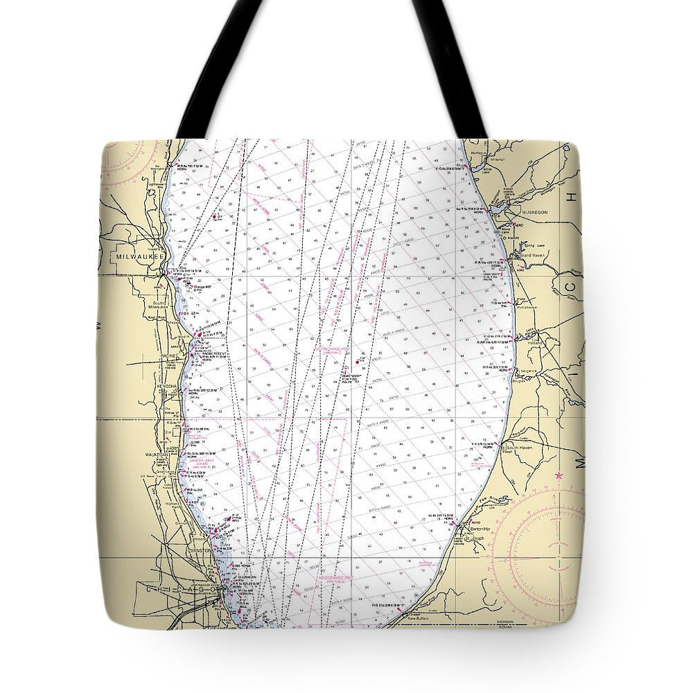 Lower Lake Michigan-lake Michigan Nautical Chart - Tote Bag
