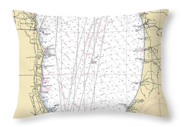 Lower Lake Michigan-lake Michigan Nautical Chart - Throw Pillow