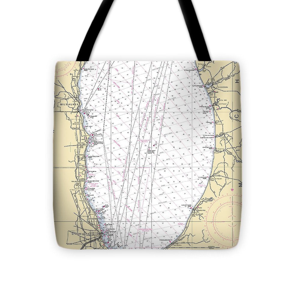 Lower Lake Michigan-lake Michigan Nautical Chart - Tote Bag