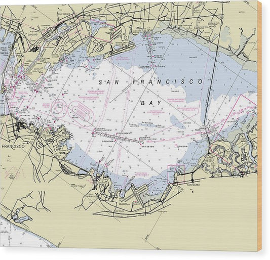 Lower San Francisco Bay California Nautical Chart Wood Print