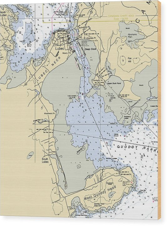 Lubec-Maine Nautical Chart Wood Print