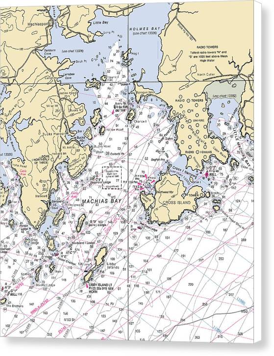 Machias Bay & Holmes Bay-maine Nautical Chart - Canvas Print