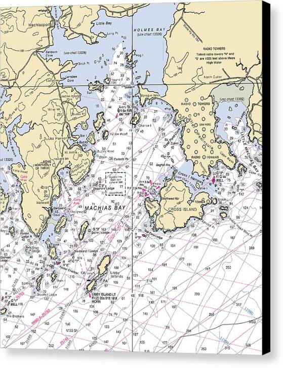 Machias Bay & Holmes Bay-maine Nautical Chart - Canvas Print