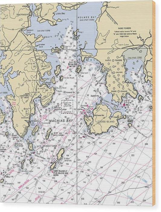 Machias Bay & Holmes Bay-Maine Nautical Chart Wood Print