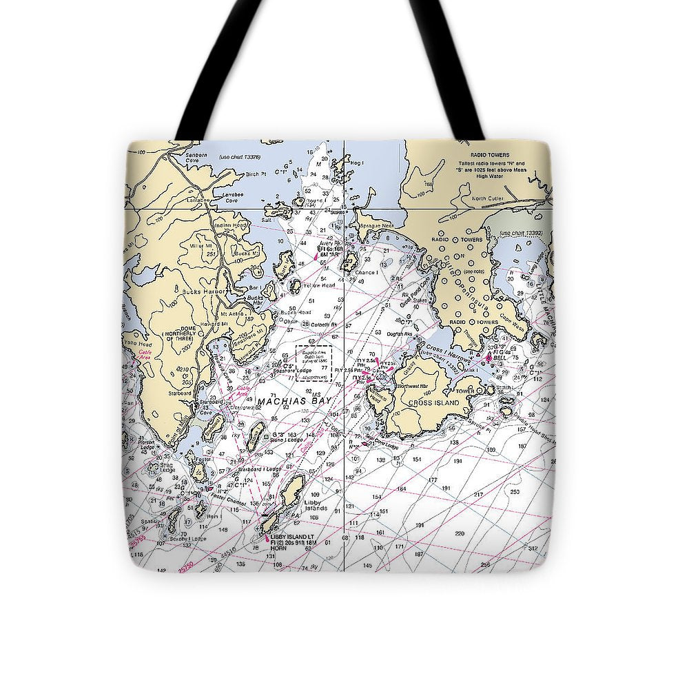 Machias Bay & Holmes Bay-maine Nautical Chart - Tote Bag