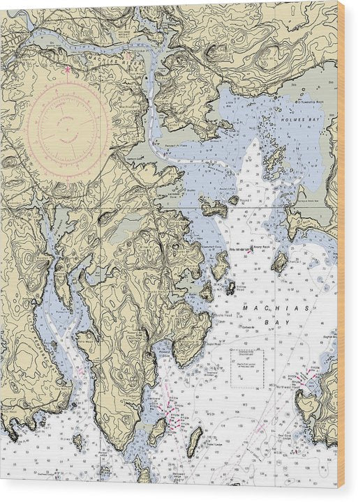 Machias Bay-Maine Nautical Chart Wood Print