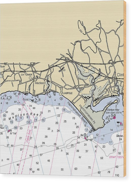 Madison-Connecticut Nautical Chart Wood Print