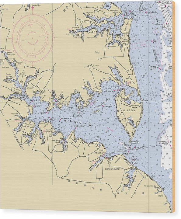 Magothy River-Maryland Nautical Chart Wood Print