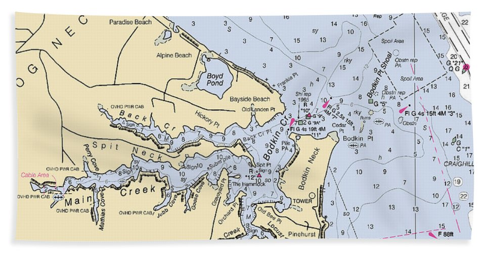 Main Creek-maryland Nautical Chart - Bath Towel