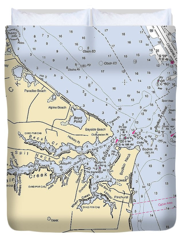 Main Creek-maryland Nautical Chart - Duvet Cover