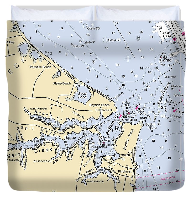 Main Creek Maryland Nautical Chart Duvet Cover