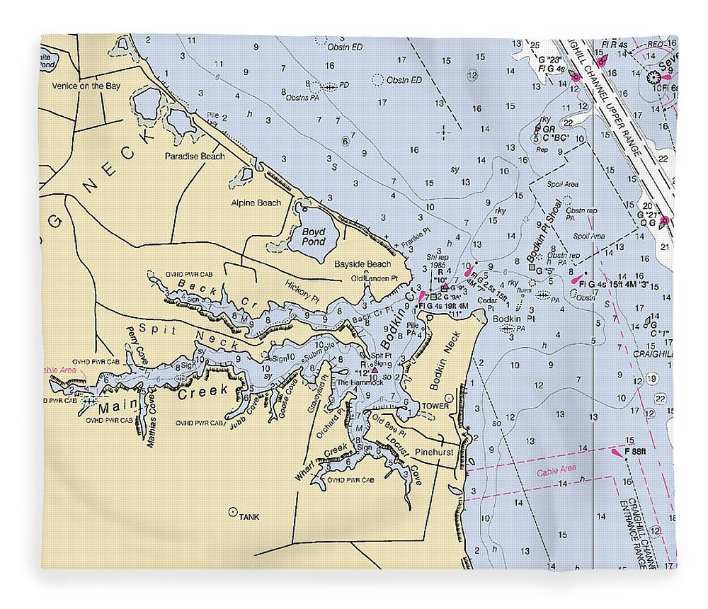 Main Creek Maryland Nautical Chart Blanket