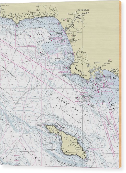Malibu Catalina California Nautical Chart Wood Print
