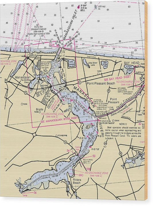 Manasquan Inlet & Point Pleasant Beach-New Jersey Nautical Chart Wood Print