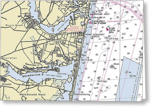 Manasquan New Jersey Nautical Chart - Greeting Card