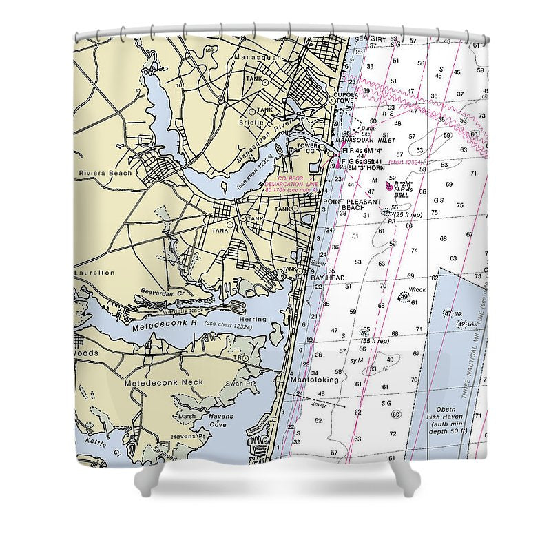 Manasquan New Jersey Nautical Chart Shower Curtain