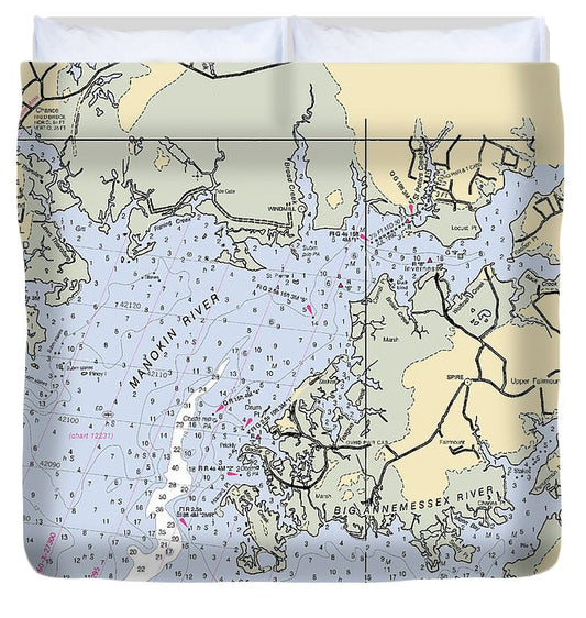 Manokin River Maryland Nautical Chart Duvet Cover