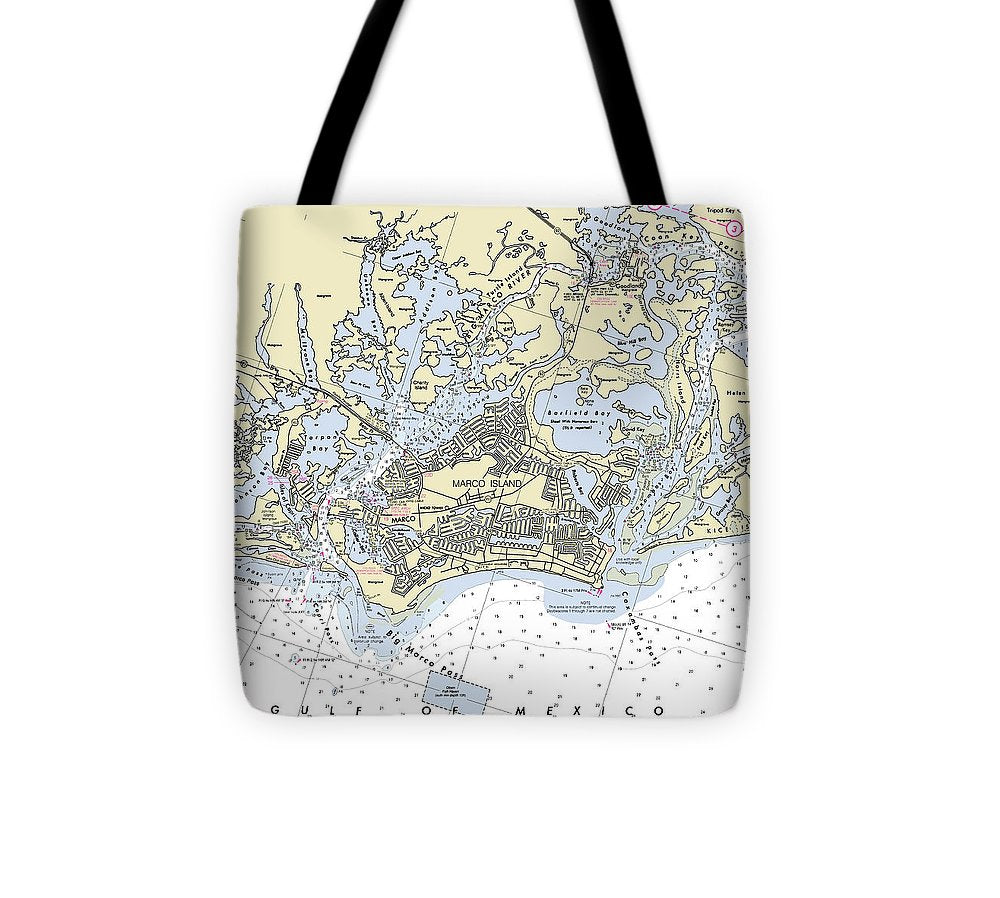 Marco Island Florida Nautical Chart Tote Bag