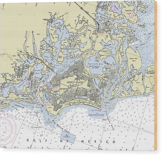 Marco Island Florida Nautical Chart Wood Print