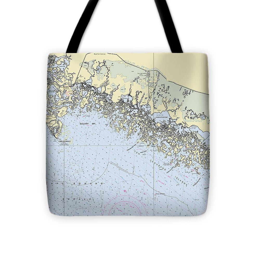 Marco-Ten Thousand Islands Florida Nautical Chart - Tote Bag