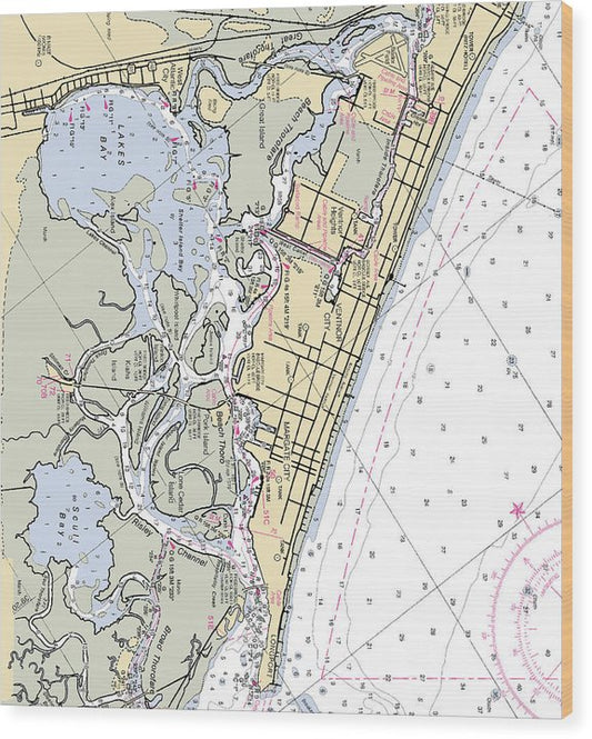 Margate City-New Jersey Nautical Chart Wood Print