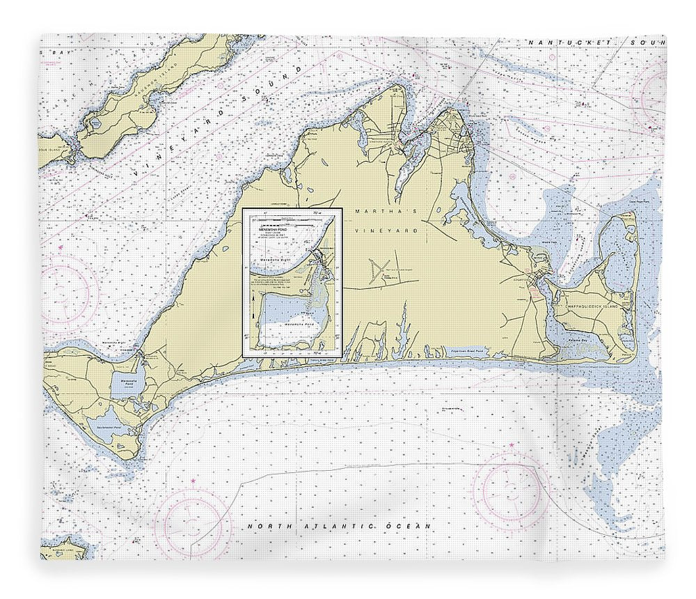 Marthas Vineyard Massachusetts Nautical Chart Blanket