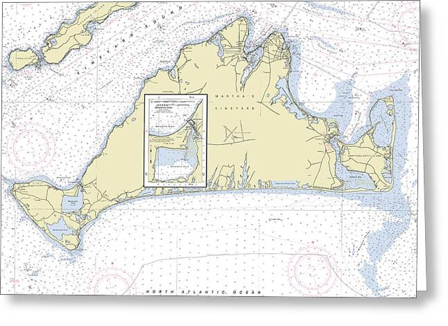 Marthas Vineyard Massachusetts Nautical Chart - Greeting Card