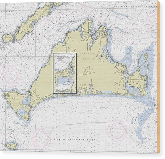 Marthas Vineyard Massachusetts Nautical Chart Wood Print