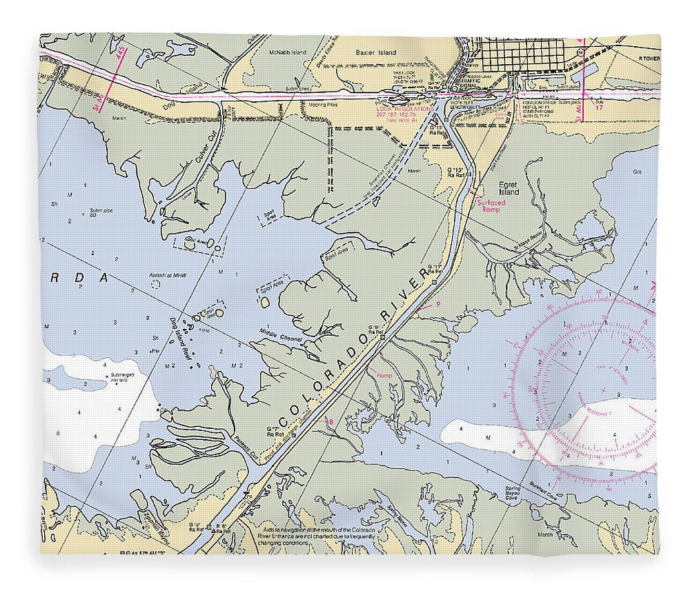Matagorda Texas Nautical Chart Blanket