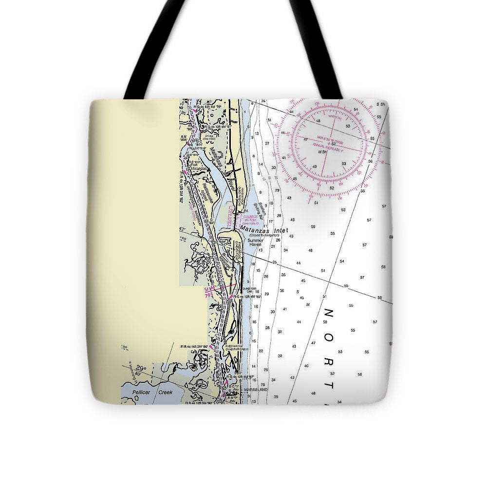 Matanzas Inlet Florida Nautical Chart - Tote Bag