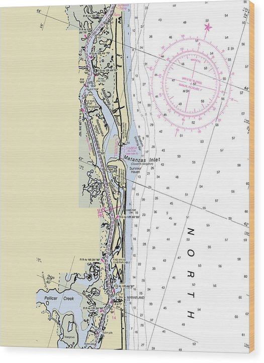 Matanzas Inlet Florida Nautical Chart Wood Print