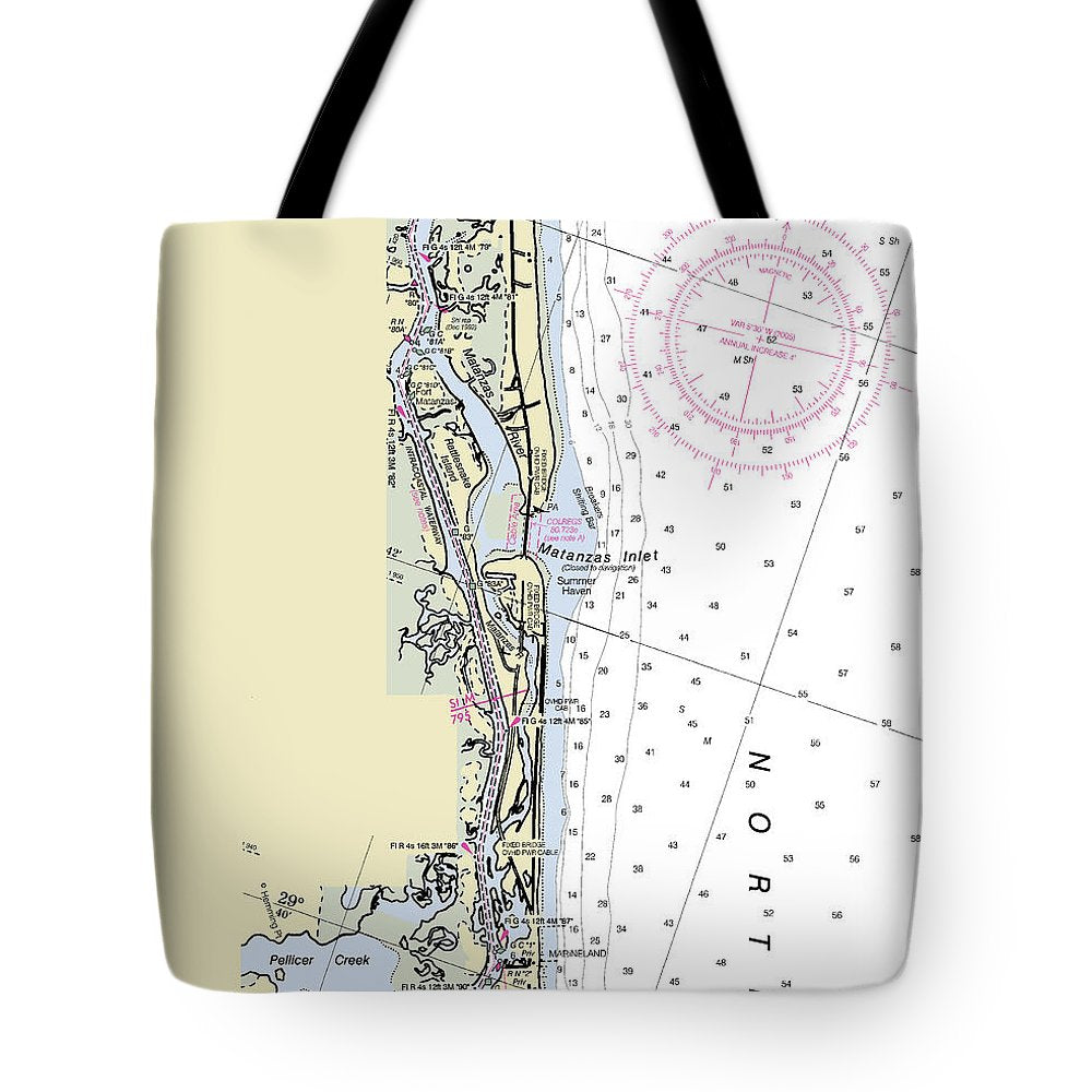 Matanzas Inlet Florida Nautical Chart - Tote Bag