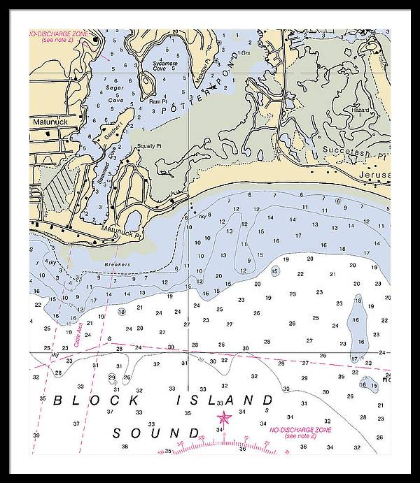 Matunuck -rhode Island Nautical Chart _v2 - Framed Print