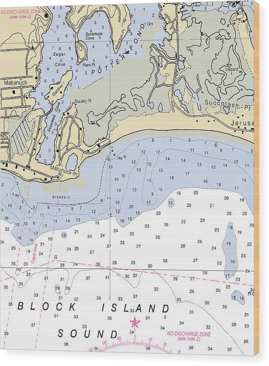 Matunuck -Rhode Island Nautical Chart _V2 Wood Print