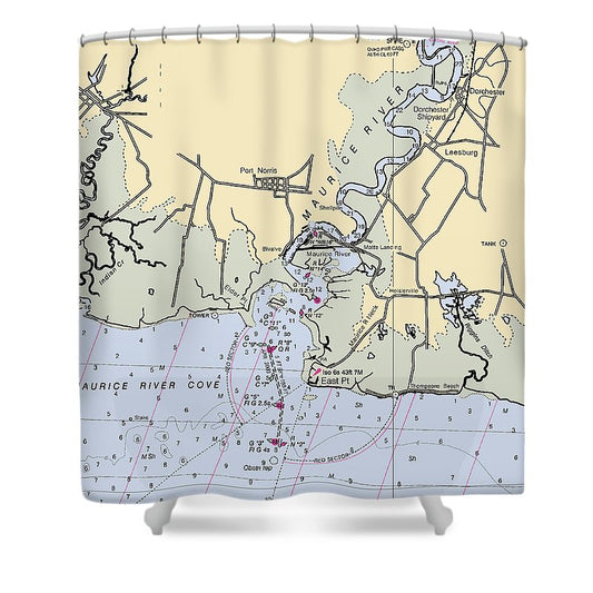Maurice River New Jersey Nautical Chart Shower Curtain