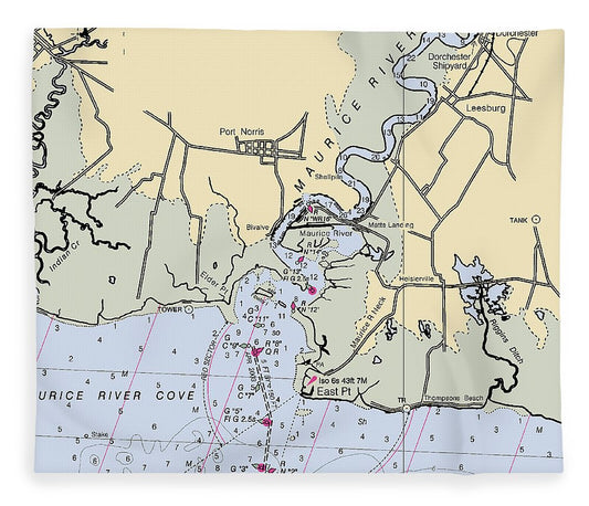 Maurice River New Jersey Nautical Chart Blanket