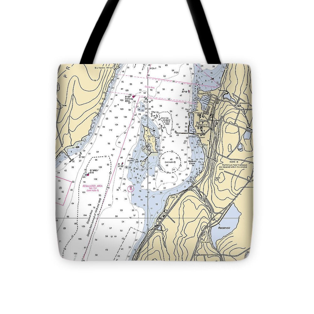 Melville-rhode Island Nautical Chart - Tote Bag