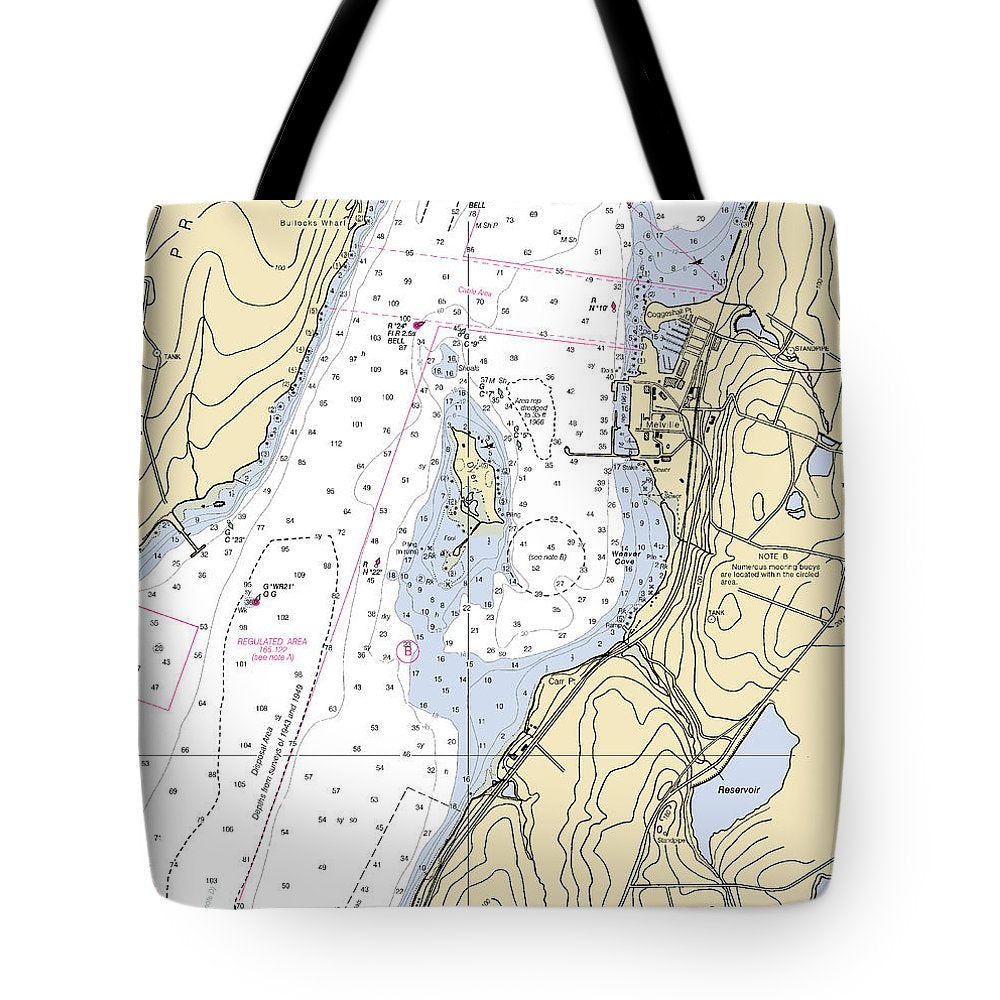 Melville-rhode Island Nautical Chart - Tote Bag