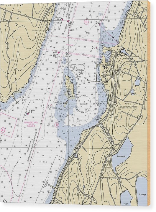 Melville-Rhode Island Nautical Chart Wood Print