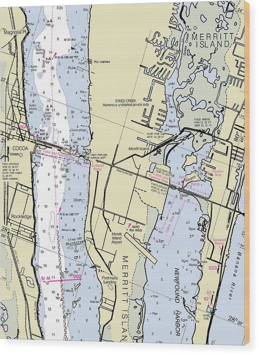 Merritt Island Florida Nautical Chart Wood Print