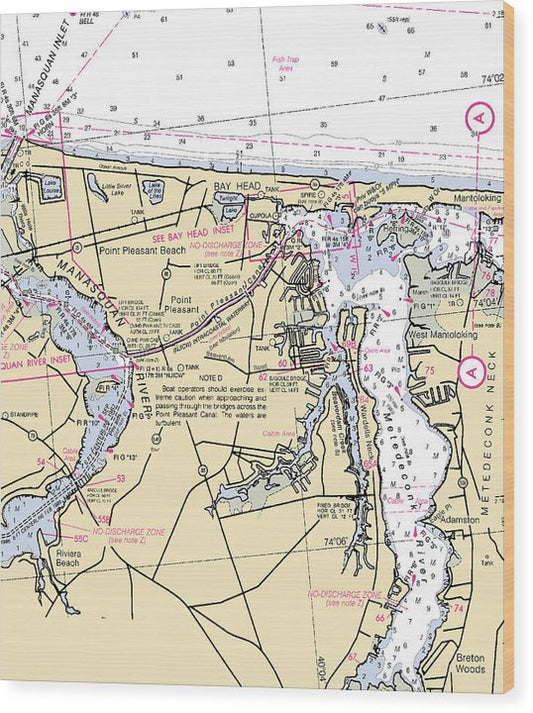 Metedeconk River-New Jersey Nautical Chart Wood Print