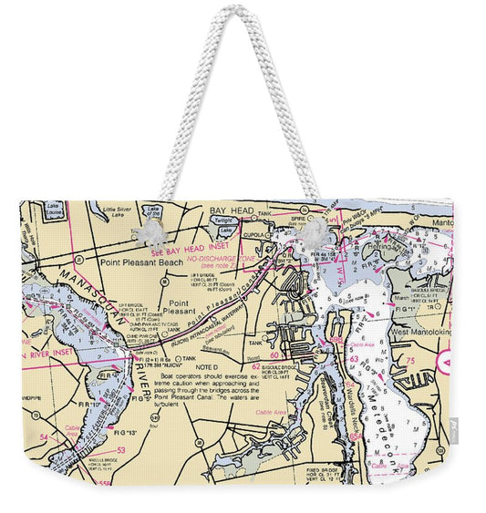 Metedeconk River-new Jersey Nautical Chart - Weekender Tote Bag