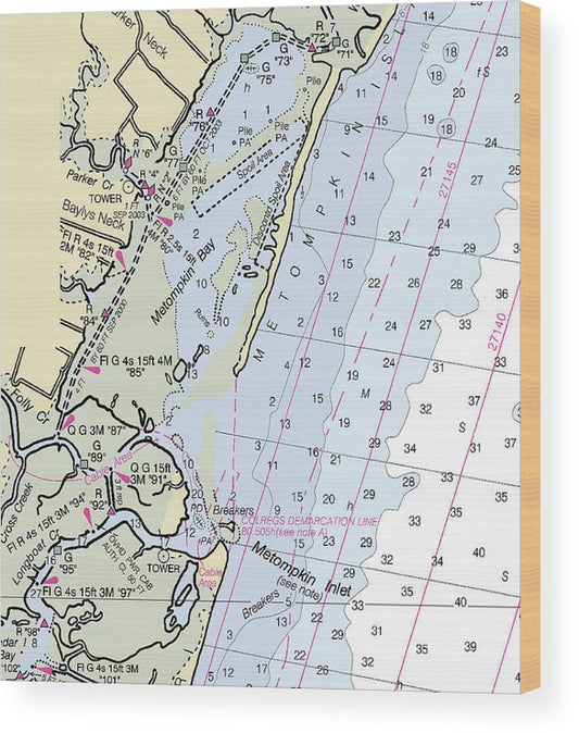 Metompkin Bay Virginia Nautical Chart Wood Print