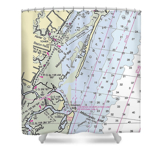 Metompkin Bay Virginia Nautical Chart Shower Curtain
