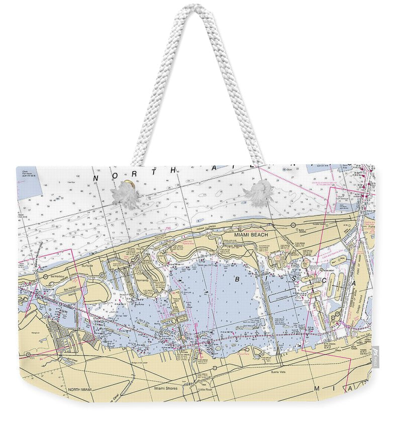 Miami Beach-florida Nautical Chart - Weekender Tote Bag