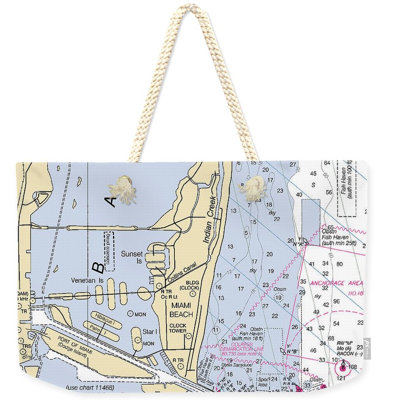 Miami Beach  -florida Nautical Chart _v2 - Weekender Tote Bag